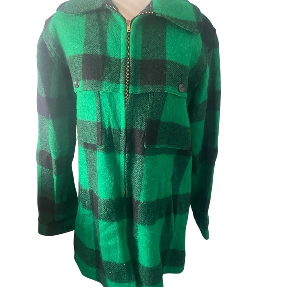 Vintage Johnson Wool Green and Black Buffalo plaid Plaid Zip-Up Jacket